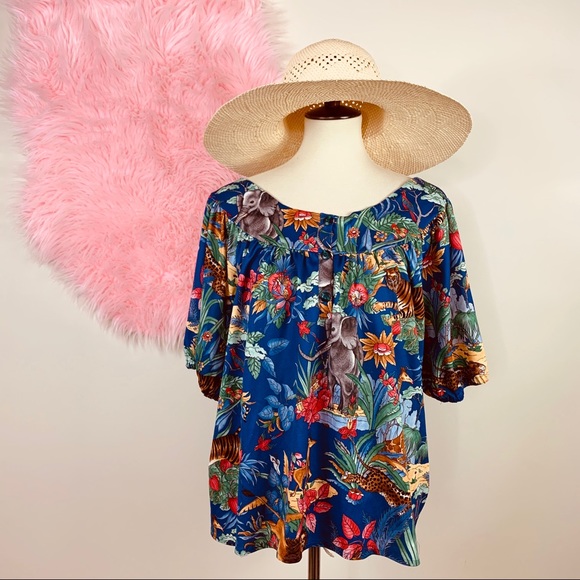 Vtg 70s Welcome to the Jungle Oversized Blouse M L - Picture 3 of 8